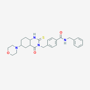 molecular formula C27H26N4O3S B2765385 N-benzyl-4-{[6-(morpholin-4-yl)-4-oxo-2-sulfanylidene-1,2,3,4-tetrahydroquinazolin-3-yl]methyl}benzamide CAS No. 689770-39-6