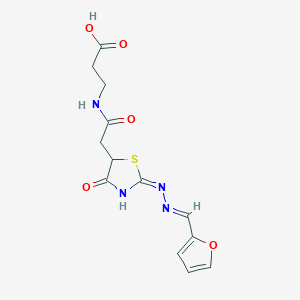 3-(2-((E)-2-((E)-(furan-2-ylmethylene)hydrazono)-4-oxothiazolidin-5-yl)acetamido)propanoic acid