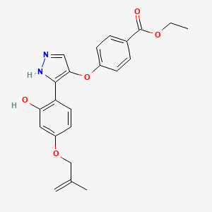 molecular formula C22H22N2O5 B2765406 ethyl 4-((3-(2-hydroxy-4-((2-methylallyl)oxy)phenyl)-1H-pyrazol-4-yl)oxy)benzoate CAS No. 879450-65-4