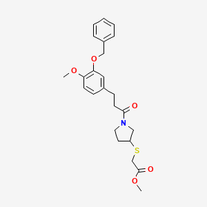 molecular formula C24H29NO5S B2765448 Methyl 2-((1-(3-(3-(benzyloxy)-4-methoxyphenyl)propanoyl)pyrrolidin-3-yl)thio)acetate CAS No. 2034526-80-0