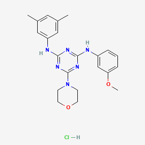 molecular formula C22H27ClN6O2 B2765502 N2-(3,5-DIMETHYLPHENYL)-N4-(3-METHOXYPHENYL)-6-(MORPHOLIN-4-YL)-1,3,5-TRIAZINE-2,4-DIAMINE HYDROCHLORIDE CAS No. 1179460-41-3