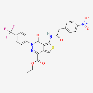 molecular formula C24H17F3N4O6S B2765535 Ethyl 5-(2-(4-nitrophenyl)acetamido)-4-oxo-3-(4-(trifluoromethyl)phenyl)-3,4-dihydrothieno[3,4-d]pyridazine-1-carboxylate CAS No. 851951-44-5