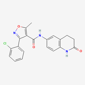 molecular formula C20H16ClN3O3 B2765536 3-(2-chlorophenyl)-5-methyl-N-(2-oxo-1,2,3,4-tetrahydroquinolin-6-yl)-1,2-oxazole-4-carboxamide CAS No. 922131-09-7