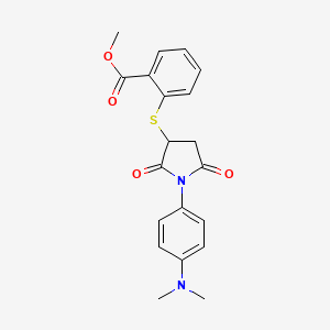 molecular formula C20H20N2O4S B2765539 Methyl 2-({1-[4-(dimethylamino)phenyl]-2,5-dioxopyrrolidin-3-yl}sulfanyl)benzoate CAS No. 881485-09-2
