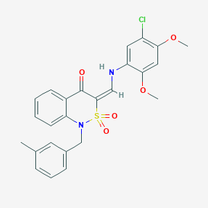 molecular formula C25H23ClN2O5S B2765543 (3E)-3-{[(5-chloro-2,4-dimethoxyphenyl)amino]methylene}-1-(3-methylbenzyl)-1H-2,1-benzothiazin-4(3H)-one 2,2-dioxide CAS No. 892309-32-9