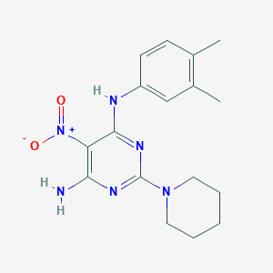 molecular formula C17H22N6O2 B2765619 N4-(3,4-dimethylphenyl)-5-nitro-2-(piperidin-1-yl)pyrimidine-4,6-diamine CAS No. 673443-68-0