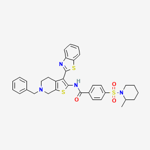 molecular formula C34H34N4O3S3 B2765727 N-(3-(benzo[d]thiazol-2-yl)-6-benzyl-4,5,6,7-tetrahydrothieno[2,3-c]pyridin-2-yl)-4-((2-methylpiperidin-1-yl)sulfonyl)benzamide CAS No. 681435-72-3