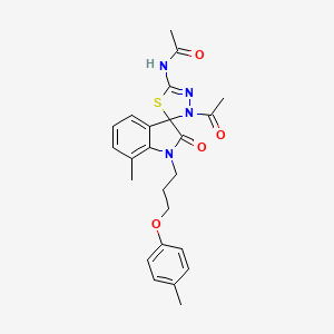 molecular formula C24H26N4O4S B2765774 N-{3'-acetyl-7-methyl-1-[3-(4-methylphenoxy)propyl]-2-oxo-1,2-dihydro-3'H-spiro[indole-3,2'-[1,3,4]thiadiazol]-5'-yl}acetamide CAS No. 905775-23-7