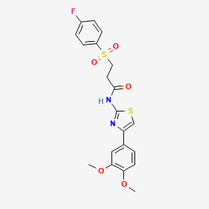 molecular formula C20H19FN2O5S2 B2765777 N-(4-(3,4-dimethoxyphenyl)thiazol-2-yl)-3-((4-fluorophenyl)sulfonyl)propanamide CAS No. 895472-90-9