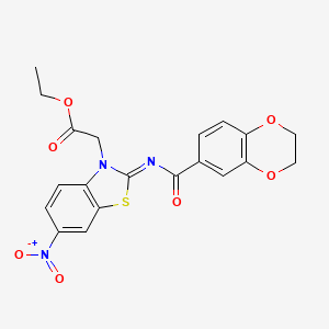 (Z)-ethyl 2-(2-((2,3-dihydrobenzo[b][1,4]dioxine-6-carbonyl)imino)-6-nitrobenzo[d]thiazol-3(2H)-yl)acetate