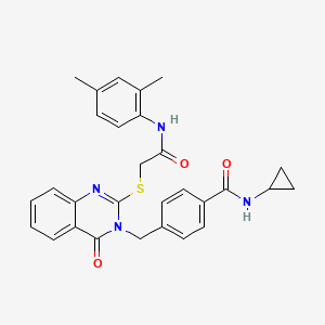 molecular formula C29H28N4O3S B2765800 N-cyclopropyl-4-{[2-({[(2,4-dimethylphenyl)carbamoyl]methyl}sulfanyl)-4-oxo-3,4-dihydroquinazolin-3-yl]methyl}benzamide CAS No. 1115433-60-7