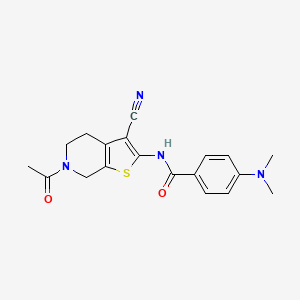 molecular formula C19H20N4O2S B2765853 N-(6-acetyl-3-cyano-4,5,6,7-tetrahydrothieno[2,3-c]pyridin-2-yl)-4-(dimethylamino)benzamide CAS No. 864859-03-0