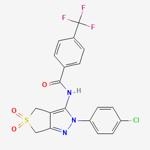 molecular formula C19H13ClF3N3O3S B2765862 N-(2-(4-chlorophenyl)-5,5-dioxido-4,6-dihydro-2H-thieno[3,4-c]pyrazol-3-yl)-4-(trifluoromethyl)benzamide CAS No. 893929-26-5