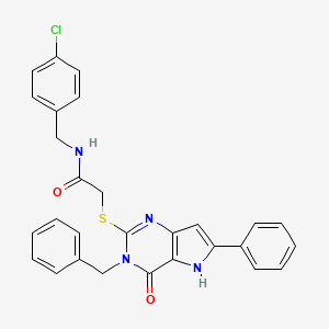 molecular formula C28H23ClN4O2S B2765864 2-((3-benzyl-4-oxo-6-phenyl-4,5-dihydro-3H-pyrrolo[3,2-d]pyrimidin-2-yl)thio)-N-(4-chlorobenzyl)acetamide CAS No. 1115286-67-3