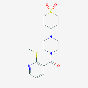 molecular formula C16H23N3O3S2 B2765881 (4-(1,1-dioxidotetrahydro-2H-thiopyran-4-yl)piperazin-1-yl)(2-(methylthio)pyridin-3-yl)methanone CAS No. 1903781-68-9
