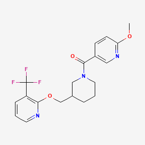 molecular formula C19H20F3N3O3 B2765896 (6-Methoxypyridin-3-yl)-[3-[[3-(trifluoromethyl)pyridin-2-yl]oxymethyl]piperidin-1-yl]methanone CAS No. 2379987-76-3
