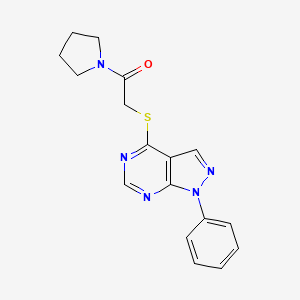 molecular formula C17H17N5OS B2765931 2-((1-phenyl-1H-pyrazolo[3,4-d]pyrimidin-4-yl)thio)-1-(pyrrolidin-1-yl)ethanone CAS No. 483984-39-0