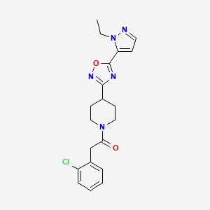 molecular formula C20H22ClN5O2 B2765941 2-(2-chlorophenyl)-1-(4-(5-(1-ethyl-1H-pyrazol-5-yl)-1,2,4-oxadiazol-3-yl)piperidin-1-yl)ethanone CAS No. 2034479-42-8