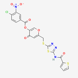 molecular formula C20H11ClN4O7S3 B2765943 4-oxo-6-(((5-(thiophene-2-carboxamido)-1,3,4-thiadiazol-2-yl)thio)methyl)-4H-pyran-3-yl 4-chloro-3-nitrobenzoate CAS No. 877643-40-8