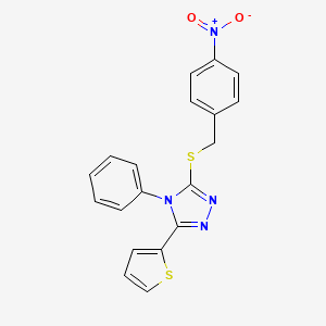 molecular formula C19H14N4O2S2 B2765949 3-((4-nitrobenzyl)thio)-4-phenyl-5-(thiophen-2-yl)-4H-1,2,4-triazole CAS No. 454233-07-9