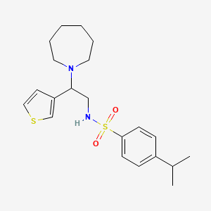 molecular formula C21H30N2O2S2 B2765969 N-(2-(azepan-1-yl)-2-(thiophen-3-yl)ethyl)-4-isopropylbenzenesulfonamide CAS No. 946249-89-4