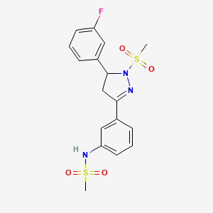 molecular formula C17H18FN3O4S2 B2766000 N-(3-(5-(3-fluorophenyl)-1-(methylsulfonyl)-4,5-dihydro-1H-pyrazol-3-yl)phenyl)methanesulfonamide CAS No. 851782-44-0
