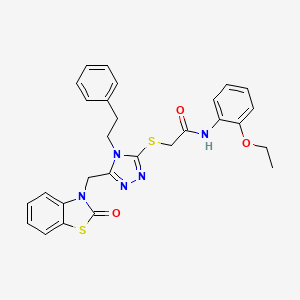 molecular formula C28H27N5O3S2 B2766012 N-(2-乙氧基苯基)-2-((5-((2-氧代苯并[d]噻唑-3(2H)-基)甲基)-4-苯乙基-4H-1,2,4-三唑-3-基)硫)乙酰胺 CAS No. 896677-79-5