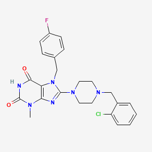molecular formula C24H24ClFN6O2 B2766014 8-(4-(2-chlorobenzyl)piperazin-1-yl)-7-(4-fluorobenzyl)-3-methyl-1H-purine-2,6(3H,7H)-dione CAS No. 898409-06-8
