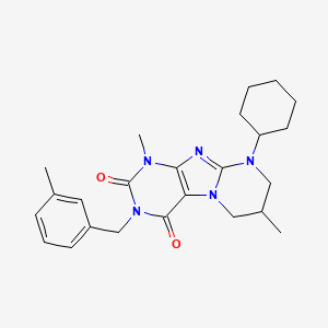 molecular formula C24H31N5O2 B2766021 9-cyclohexyl-1,7-dimethyl-3-(3-methylbenzyl)-6,7,8,9-tetrahydropyrimido[2,1-f]purine-2,4(1H,3H)-dione CAS No. 877616-46-1