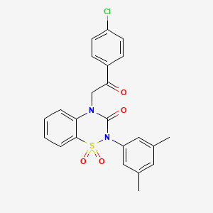 molecular formula C23H19ClN2O4S B2766026 4-(2-(4-chlorophenyl)-2-oxoethyl)-2-(3,5-dimethylphenyl)-2H-benzo[e][1,2,4]thiadiazin-3(4H)-one 1,1-dioxide CAS No. 872208-67-8