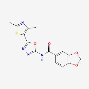 molecular formula C15H12N4O4S B2766052 N-(5-(2,4-dimethylthiazol-5-yl)-1,3,4-oxadiazol-2-yl)benzo[d][1,3]dioxole-5-carboxamide CAS No. 1226440-88-5