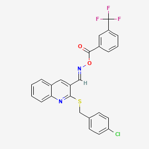 molecular formula C25H16ClF3N2O2S B2766053 (E)-[(2-{[(4-chlorophenyl)methyl]sulfanyl}quinolin-3-yl)methylidene]amino 3-(trifluoromethyl)benzoate CAS No. 866049-68-5