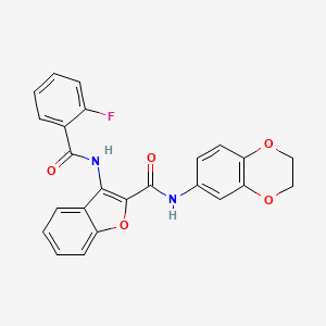 molecular formula C24H17FN2O5 B2766108 N-(2,3-dihydro-1,4-benzodioxin-6-yl)-3-(2-fluorobenzamido)-1-benzofuran-2-carboxamide CAS No. 872613-29-1