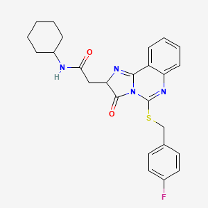 molecular formula C25H25FN4O2S B2766131 N-cyclohexyl-2-(5-{[(4-fluorophenyl)methyl]sulfanyl}-3-oxo-2H,3H-imidazo[1,2-c]quinazolin-2-yl)acetamide CAS No. 958613-28-0