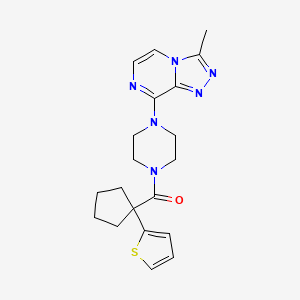 molecular formula C20H24N6OS B2766143 (4-(3-Methyl-[1,2,4]triazolo[4,3-a]pyrazin-8-yl)piperazin-1-yl)(1-(thiophen-2-yl)cyclopentyl)methanone CAS No. 2034506-93-7