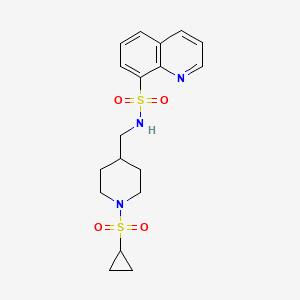 molecular formula C18H23N3O4S2 B2766151 N-((1-(cyclopropylsulfonyl)piperidin-4-yl)methyl)quinoline-8-sulfonamide CAS No. 1797872-62-8