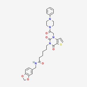 N-(1,3-benzodioxol-5-ylmethyl)-6-[2,4-dioxo-1-[2-oxo-2-(4-phenylpiperazin-1-yl)ethyl]-1,4-dihydrothieno[3,2-d]pyrimidin-3(2H)-yl]hexanamide