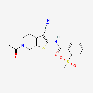molecular formula C18H17N3O4S2 B2766236 N-{6-acetyl-3-cyano-4H,5H,6H,7H-thieno[2,3-c]pyridin-2-yl}-2-methanesulfonylbenzamide CAS No. 896368-64-2