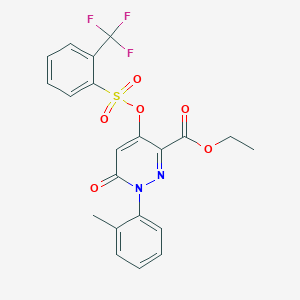 molecular formula C21H17F3N2O6S B2766252 ethyl 1-(2-methylphenyl)-6-oxo-4-{[2-(trifluoromethyl)benzenesulfonyl]oxy}-1,6-dihydropyridazine-3-carboxylate CAS No. 899959-67-2