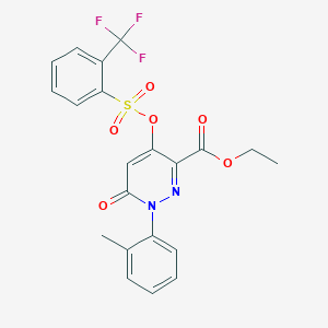 molecular formula C21H17F3N2O6S B2766252 Ethyl 6-oxo-1-(o-tolyl)-4-(((2-(trifluoromethyl)phenyl)sulfonyl)oxy)-1,6-dihydropyridazine-3-carboxylate CAS No. 899959-67-2