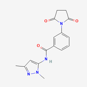 molecular formula C16H16N4O3 B2766253 N-(1,3-dimethyl-1H-pyrazol-5-yl)-3-(2,5-dioxopyrrolidin-1-yl)benzamide CAS No. 1172742-02-7