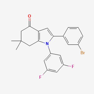 molecular formula C22H18BrF2NO B2766257 1-(3,5-Difluorophenyl)-2-(3-bromophenyl)-6,6-dimethyl-5,6,7-trihydroindol-4-one CAS No. 1024154-45-7