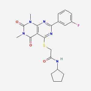 N-cyclopentyl-2-((2-(3-fluorophenyl)-6,8-dimethyl-5,7-dioxo-5,6,7,8-tetrahydropyrimido[4,5-d]pyrimidin-4-yl)thio)acetamide