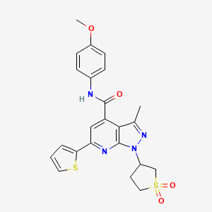 molecular formula C23H22N4O4S2 B2766269 1-(1,1-dioxidotetrahydrothiophen-3-yl)-N-(4-methoxyphenyl)-3-methyl-6-(thiophen-2-yl)-1H-pyrazolo[3,4-b]pyridine-4-carboxamide CAS No. 1021090-07-2
