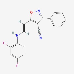 molecular formula C18H11F2N3O B2766270 5-[2-(2,4-Difluoroanilino)vinyl]-3-phenyl-4-isoxazolecarbonitrile CAS No. 303995-81-5