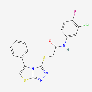 molecular formula C18H12ClFN4OS2 B2766294 N-(3-chloro-4-fluorophenyl)-2-((5-phenylthiazolo[2,3-c][1,2,4]triazol-3-yl)thio)acetamide CAS No. 671199-67-0