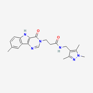 molecular formula C21H24N6O2 B2766311 3-{8-methyl-4-oxo-3H,4H,5H-pyrimido[5,4-b]indol-3-yl}-N-[(1,3,5-trimethyl-1H-pyrazol-4-yl)methyl]propanamide CAS No. 1172878-84-0