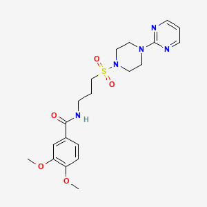 molecular formula C20H27N5O5S B2766317 3,4-dimethoxy-N-(3-((4-(pyrimidin-2-yl)piperazin-1-yl)sulfonyl)propyl)benzamide CAS No. 1021248-61-2