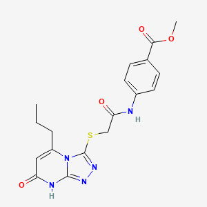 molecular formula C18H19N5O4S B2766338 Methyl 4-(2-((7-oxo-5-propyl-7,8-dihydro-[1,2,4]triazolo[4,3-a]pyrimidin-3-yl)thio)acetamido)benzoate CAS No. 895004-53-2