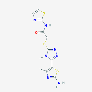 molecular formula C12H13N7OS3 B2766340 2-{[5-(2-氨基-4-甲基-1,3-噻唑-5-基)-4-甲基-4H-1,2,4-三唑-3-基]硫基}-N-1,3-噻唑-2-基乙酰胺 CAS No. 613219-35-5